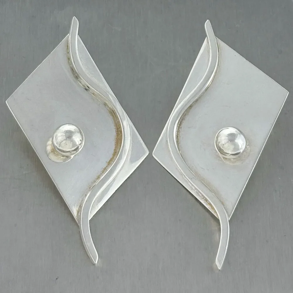 Midcentury Beshara Youkakim Karmy Sterling Silver Abstract Earrings